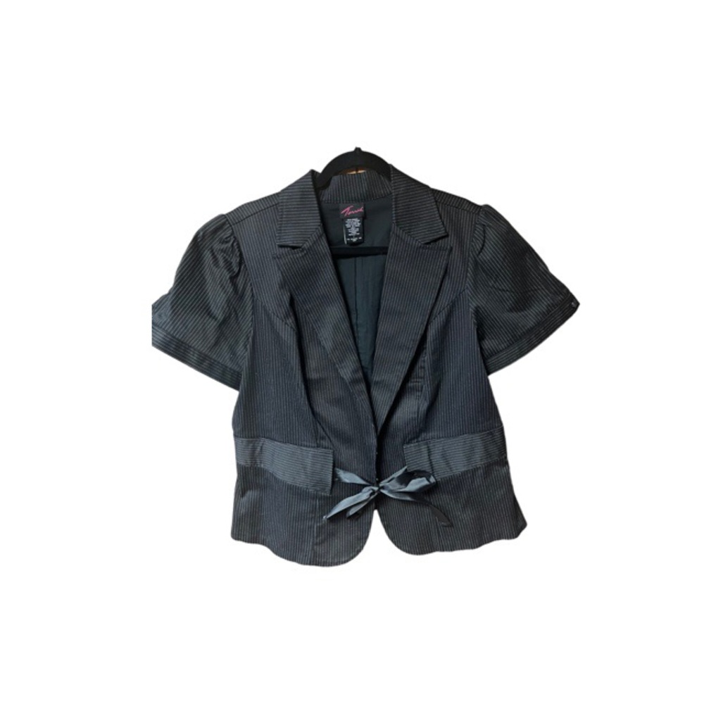 Torrid Black Pinstripe Short Sleeve Blazer with Tie Waist